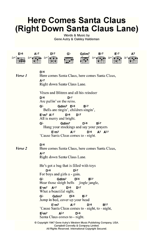 Bing Crosby Here Comes Santa Claus (Right Down Santa Claus Lane) Sheet Music Notes & Chords for Lyrics & Chords - Download or Print PDF