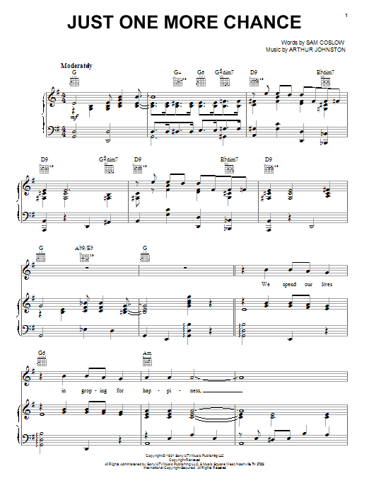 Preview Bing Crosby Just One More Chance Jazz sheet music, notes and chords for Real Book - Melody, Lyrics & Chords - C Instruments, SKU: 60930 Just One More Chance sheet music