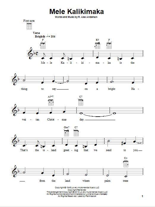 Preview Bing Crosby Mele Kalikimaka (Merry Christmas In Hawaii) Pop sheet music, notes and chords for Ukulele, SKU: 81210 Mele Kalikimaka (Merry Christmas In Hawaii) sheet music