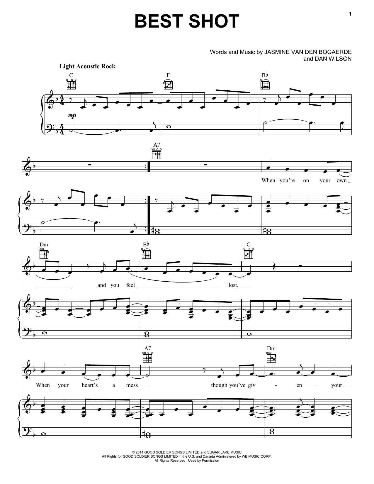 Birdy & Jaymes Young Best Shot Sheet Music Notes & Chords for Piano, Vocal & Guitar (Right-Hand Melody) - Download or Print PDF