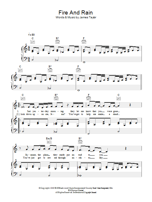 Birdy Fire And Rain Sheet Music Notes & Chords for Piano, Vocal & Guitar - Download or Print PDF