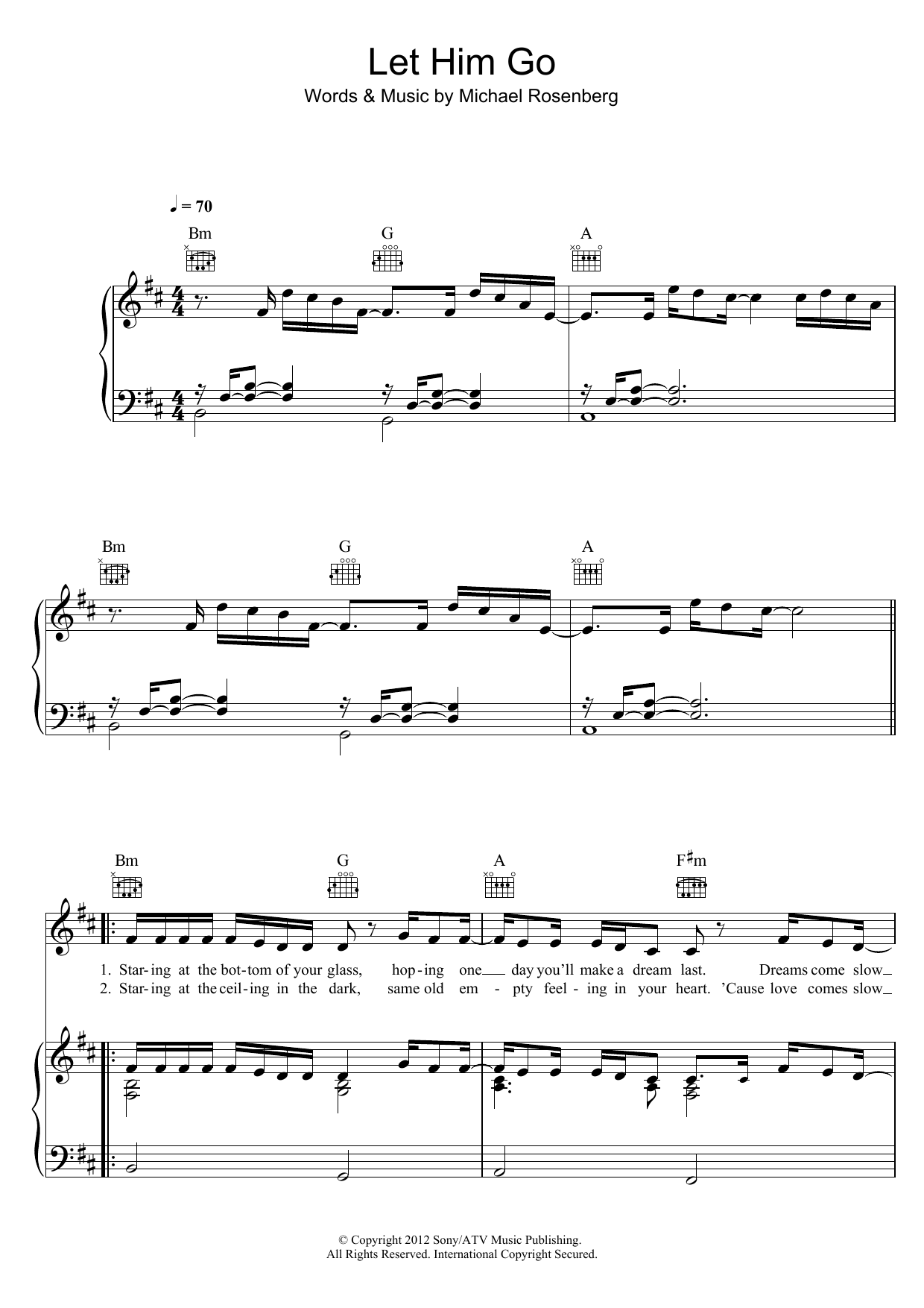 Birdy Let Him Go Sheet Music Notes & Chords for Piano, Vocal & Guitar (Right-Hand Melody) - Download or Print PDF