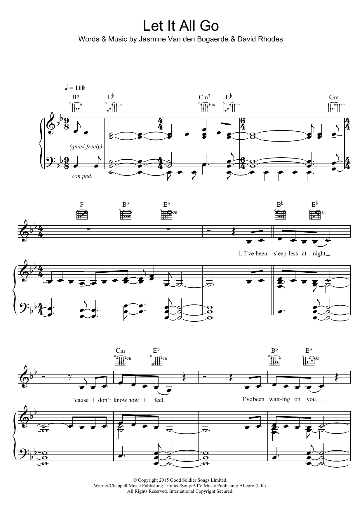 Birdy Let It All Go Sheet Music Notes & Chords for Piano, Vocal & Guitar (Right-Hand Melody) - Download or Print PDF