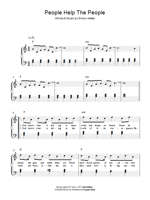 Birdy People Help The People Sheet Music Notes & Chords for Easy Piano - Download or Print PDF