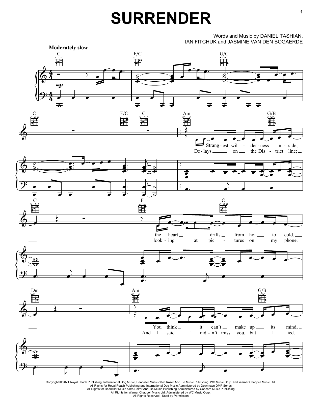 Birdy Surrender Sheet Music Notes & Chords for Piano, Vocal & Guitar (Right-Hand Melody) - Download or Print PDF