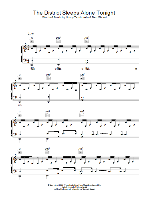 Birdy The District Sleeps Alone Tonight Sheet Music Notes & Chords for Piano, Vocal & Guitar - Download or Print PDF