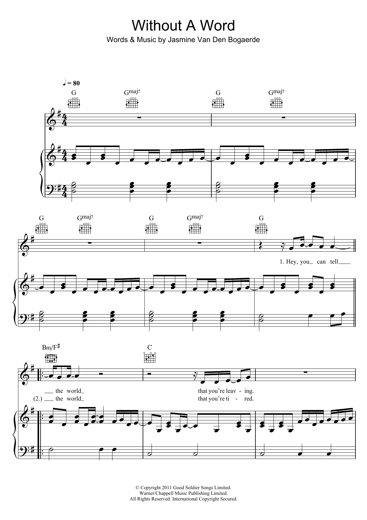 Birdy Without A Word Sheet Music Notes & Chords for Piano, Vocal & Guitar - Download or Print PDF