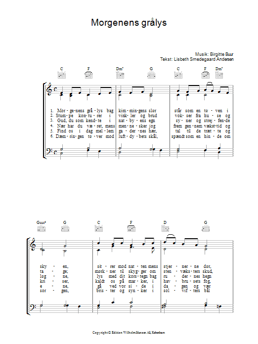 Birgitte Buur Morgenens Grålys Sheet Music Notes & Chords for Piano, Vocal & Guitar (Right-Hand Melody) - Download or Print PDF