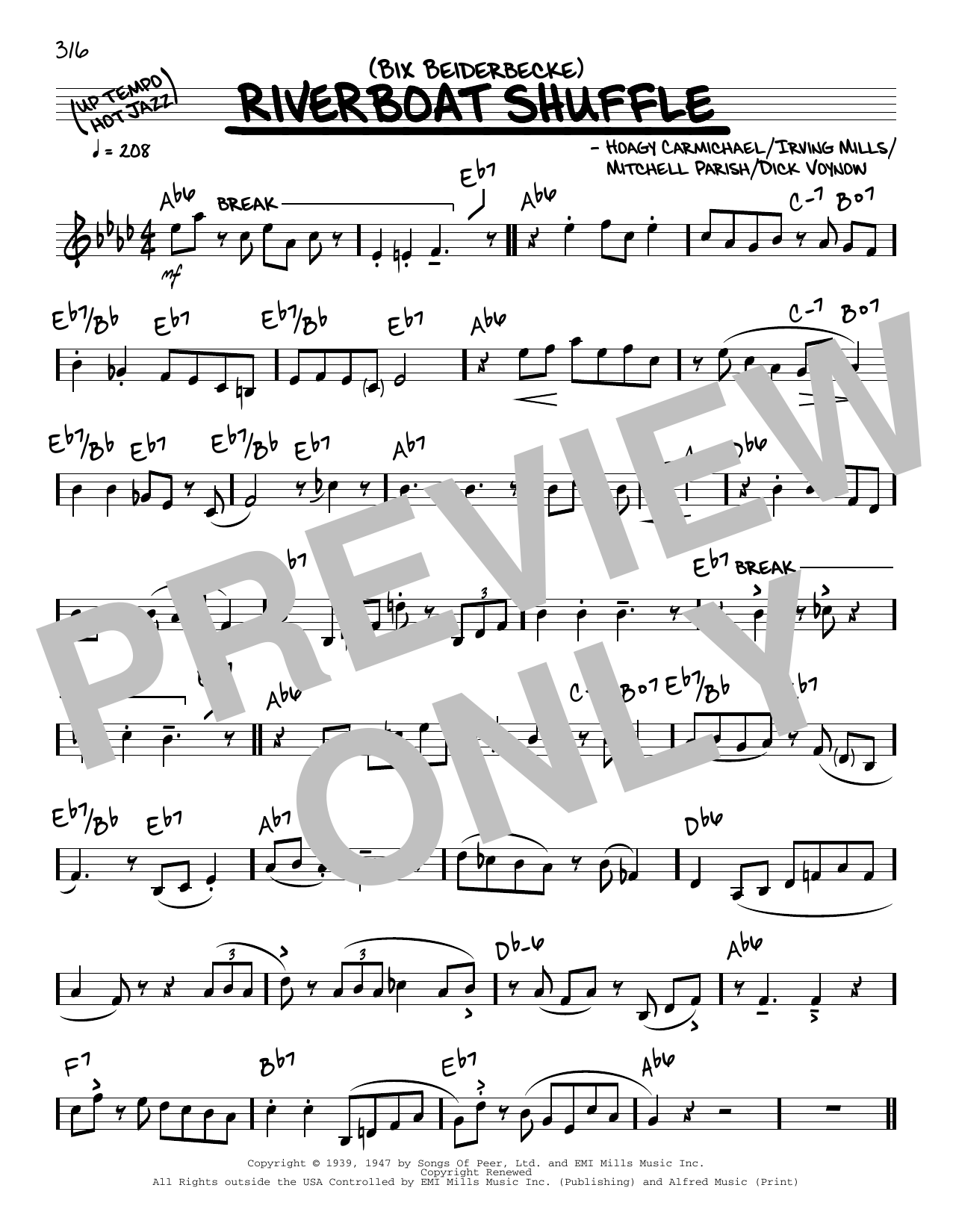 Bix Beiderbecke Riverboat Shuffle (solo only) Sheet Music Notes & Chords for Real Book – Melody & Chords - Download or Print PDF