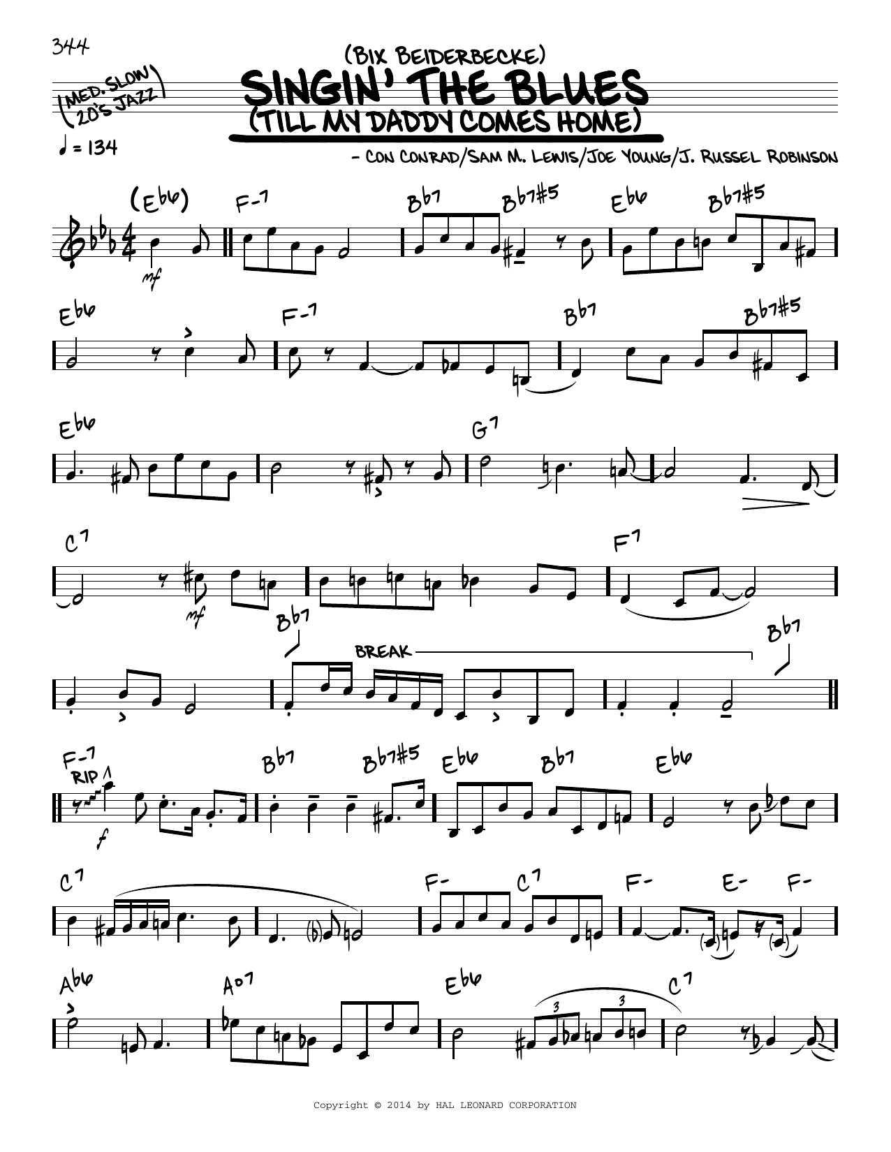 Bix Beiderbecke Singin' The Blues Sheet Music Notes & Chords for Real Book – Melody & Chords - Download or Print PDF