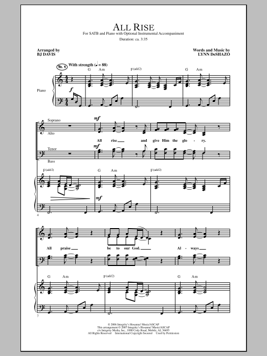 BJ Davis All Rise Sheet Music Notes & Chords for SATB - Download or Print PDF