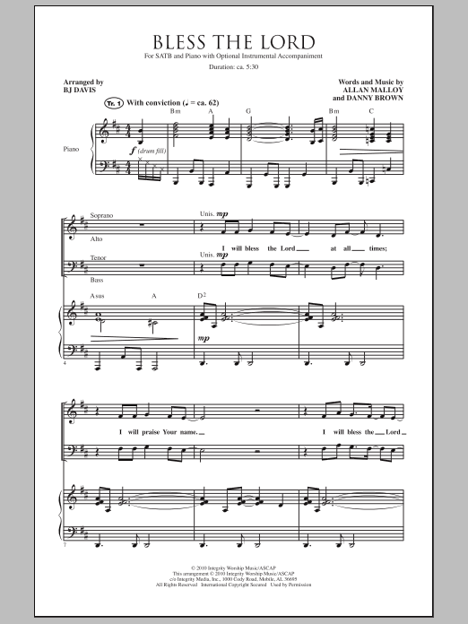 BJ Davis Bless The Lord Sheet Music Notes & Chords for SATB - Download or Print PDF