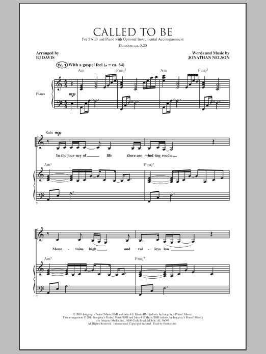 BJ Davis Called To Be Sheet Music Notes & Chords for SATB - Download or Print PDF