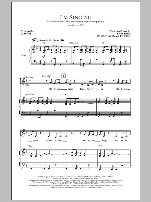 BJ Davis I'm Singing Sheet Music Notes & Chords for SATB - Download or Print PDF