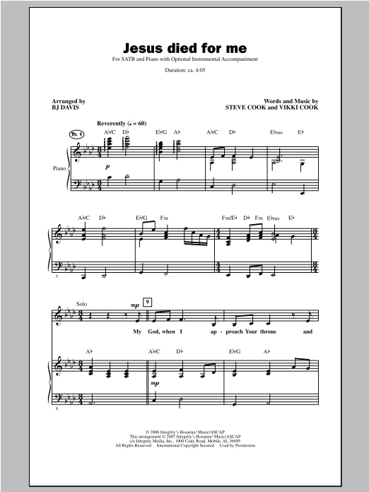 BJ Davis Jesus Died For Me Sheet Music Notes & Chords for SATB - Download or Print PDF