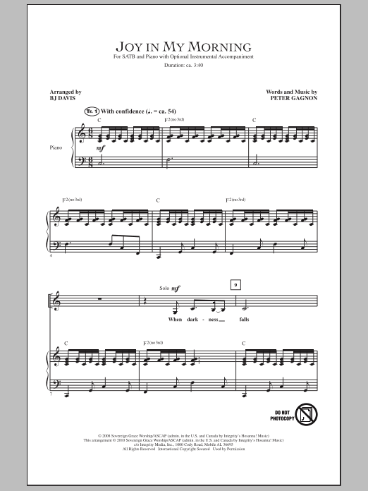 BJ Davis Joy In My Morning Sheet Music Notes & Chords for SATB - Download or Print PDF