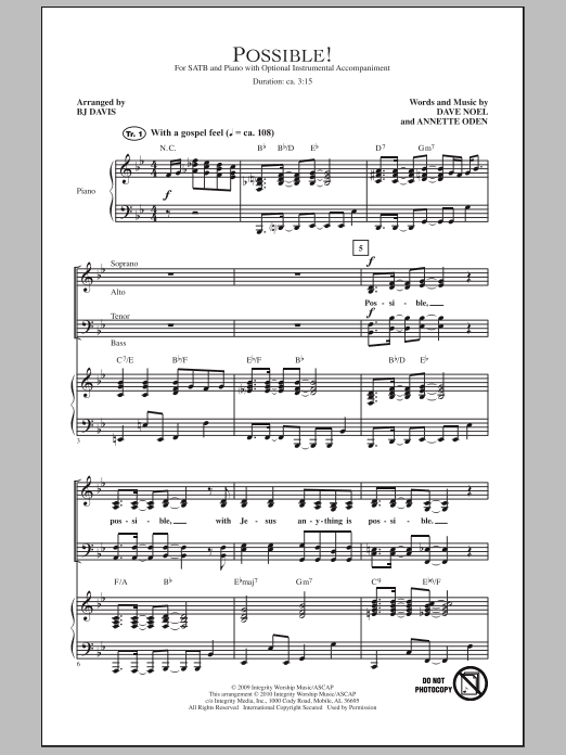 BJ Davis Possible! Sheet Music Notes & Chords for SATB - Download or Print PDF