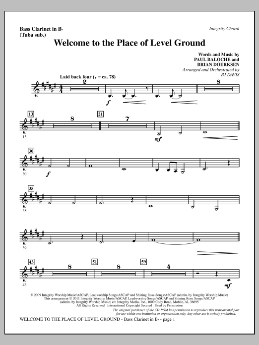 BJ Davis Welcome To The Place Of Level Ground - Bass Clarinet (sub. Tuba) Sheet Music Notes & Chords for Choir Instrumental Pak - Download or Print PDF