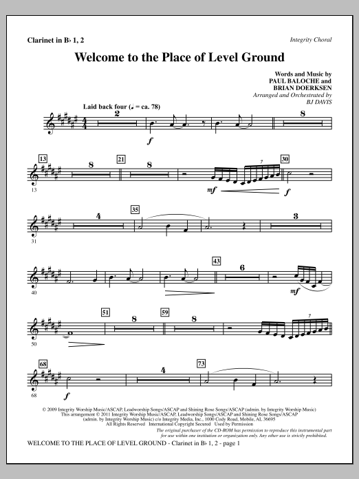 BJ Davis Welcome To The Place Of Level Ground - Clarinet 1 & 2 Sheet Music Notes & Chords for Choir Instrumental Pak - Download or Print PDF