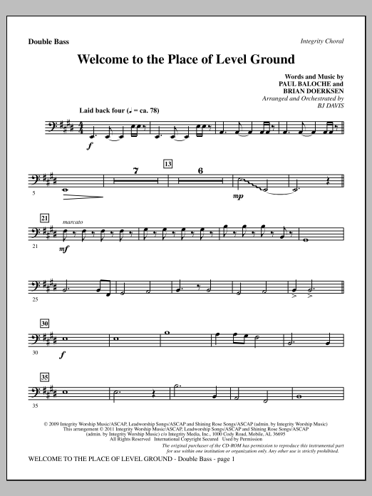 BJ Davis Welcome To The Place Of Level Ground - Double Bass Sheet Music Notes & Chords for Choir Instrumental Pak - Download or Print PDF