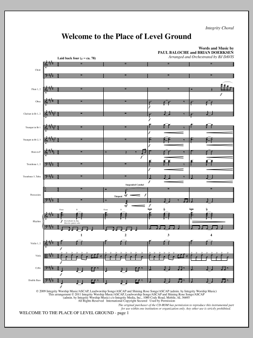BJ Davis Welcome To The Place Of Level Ground - Full Score Sheet Music Notes & Chords for Choir Instrumental Pak - Download or Print PDF