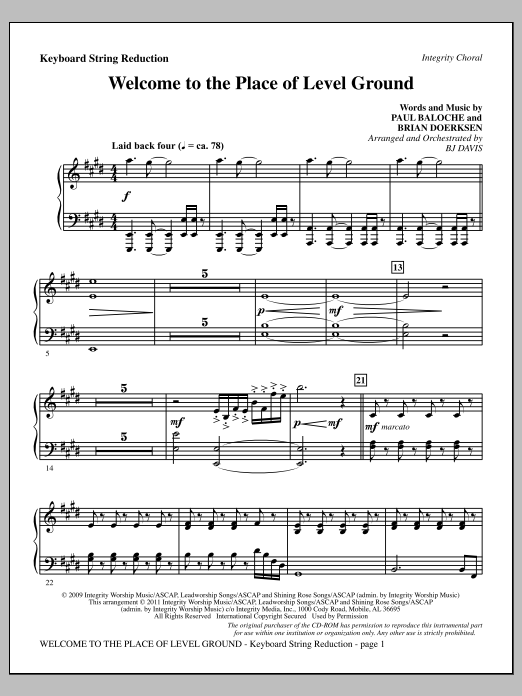 BJ Davis Welcome To The Place Of Level Ground - Keyboard String Reduction Sheet Music Notes & Chords for Choir Instrumental Pak - Download or Print PDF
