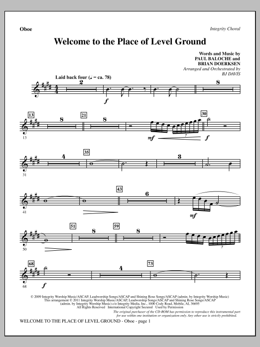 BJ Davis Welcome To The Place Of Level Ground - Oboe Sheet Music Notes & Chords for Choir Instrumental Pak - Download or Print PDF