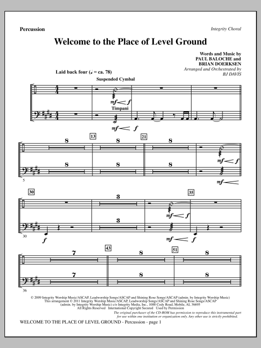 BJ Davis Welcome To The Place Of Level Ground - Percussion Sheet Music Notes & Chords for Choir Instrumental Pak - Download or Print PDF