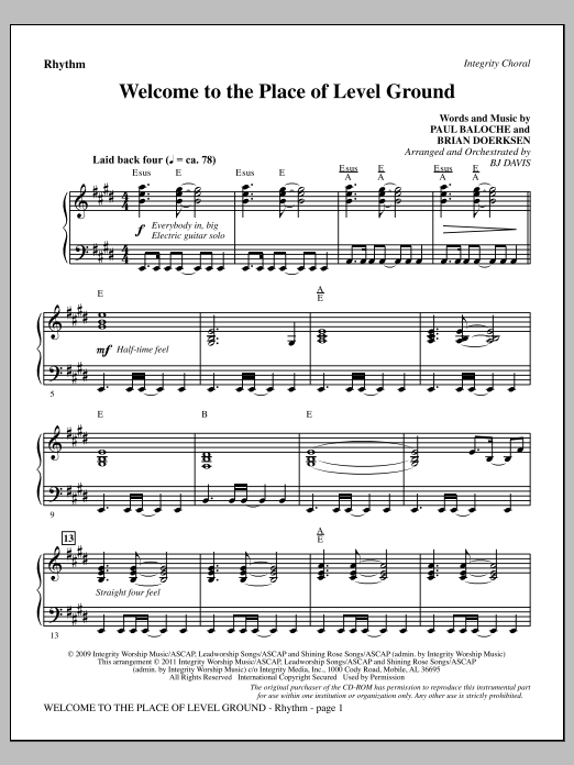 BJ Davis Welcome To The Place Of Level Ground - Rhythm Sheet Music Notes & Chords for Choir Instrumental Pak - Download or Print PDF