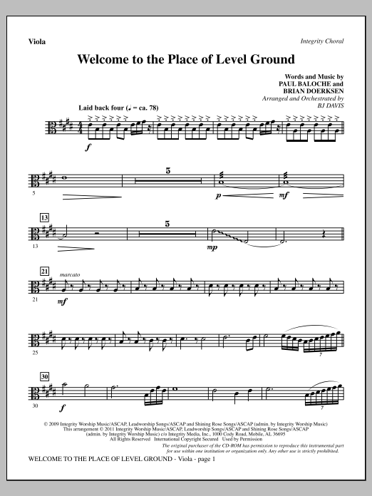 BJ Davis Welcome To The Place Of Level Ground - Viola Sheet Music Notes & Chords for Choir Instrumental Pak - Download or Print PDF
