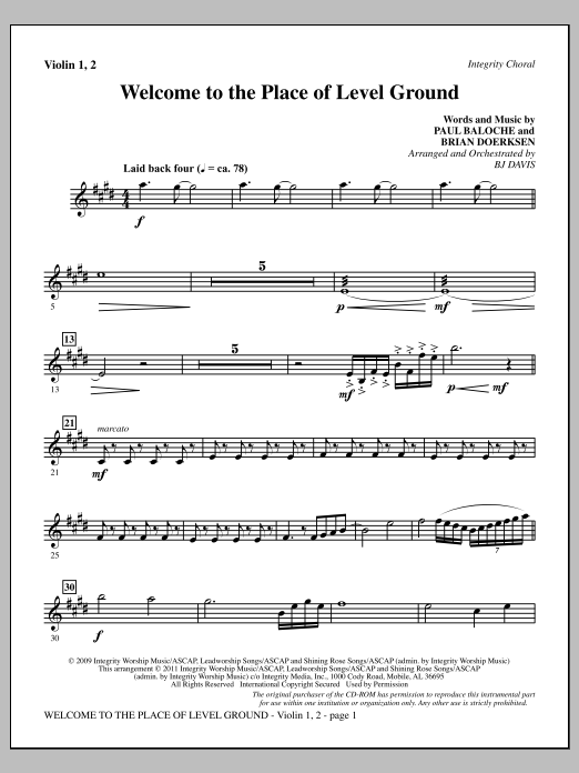 BJ Davis Welcome To The Place Of Level Ground - Violin 1, 2 Sheet Music Notes & Chords for Choir Instrumental Pak - Download or Print PDF