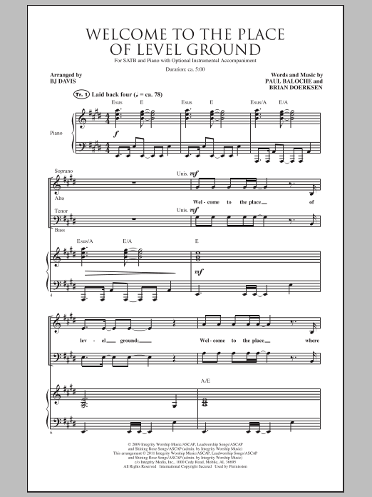 BJ Davis Welcome To The Place Of Level Ground Sheet Music Notes & Chords for SATB - Download or Print PDF