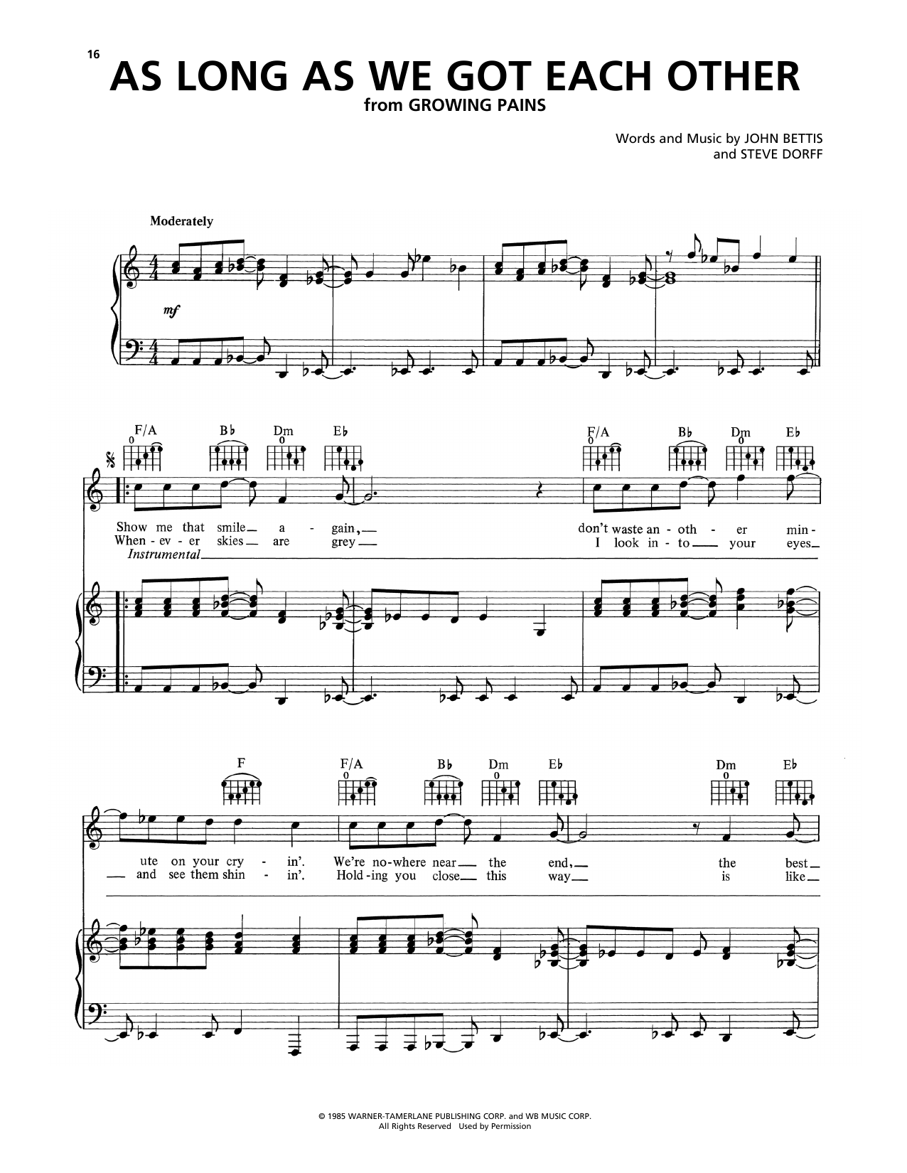 B.J. Thomas As Long As We Got Each Other Sheet Music Notes & Chords for Piano, Vocal & Guitar Chords (Right-Hand Melody) - Download or Print PDF