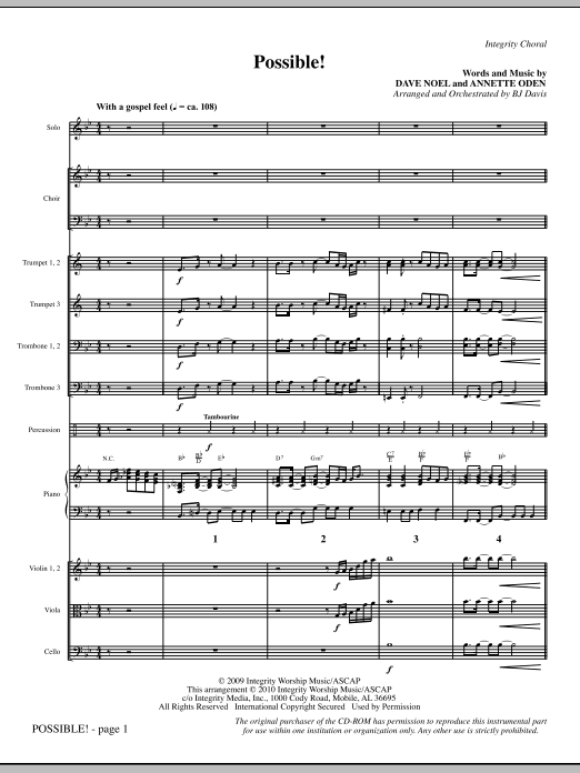 Preview BJ Davis Possible! - Full Score Contemporary sheet music, notes and chords for Choir Instrumental Pak, SKU: 295488 Possible! - Full Score sheet music