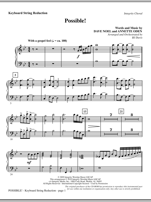 Preview BJ Davis Possible! - Keyboard String Reduction Contemporary sheet music, notes and chords for Choir Instrumental Pak, SKU: 295500 Possible! - Keyboard String Reduction sheet music