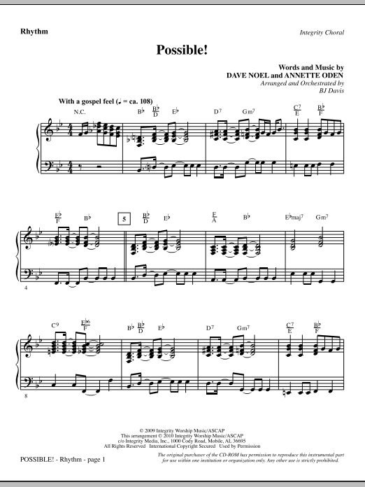 Preview BJ Davis Possible! - Rhythm Contemporary sheet music, notes and chords for Choir Instrumental Pak, SKU: 295494 Possible! - Rhythm sheet music