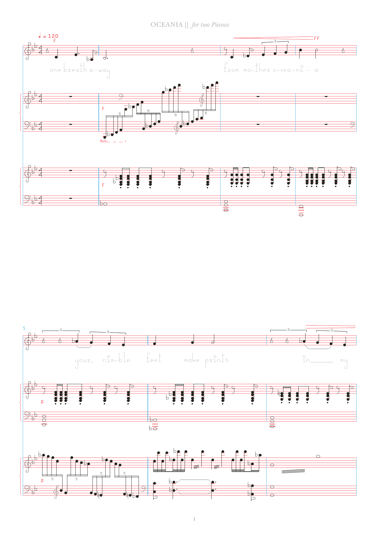 Bjork Oceania (for 2 pianos) Sheet Music Notes & Chords for Piano Duet - Download or Print PDF