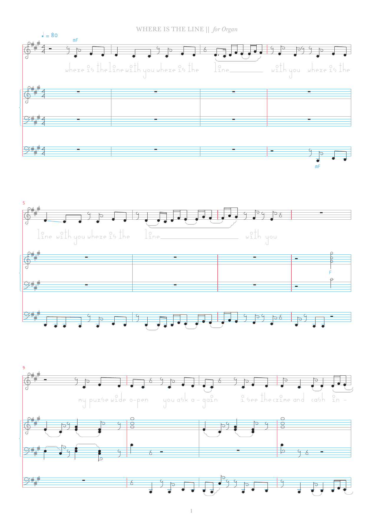 Bjork Where Is The Line? Sheet Music Notes & Chords for Organ & Vocal - Download or Print PDF