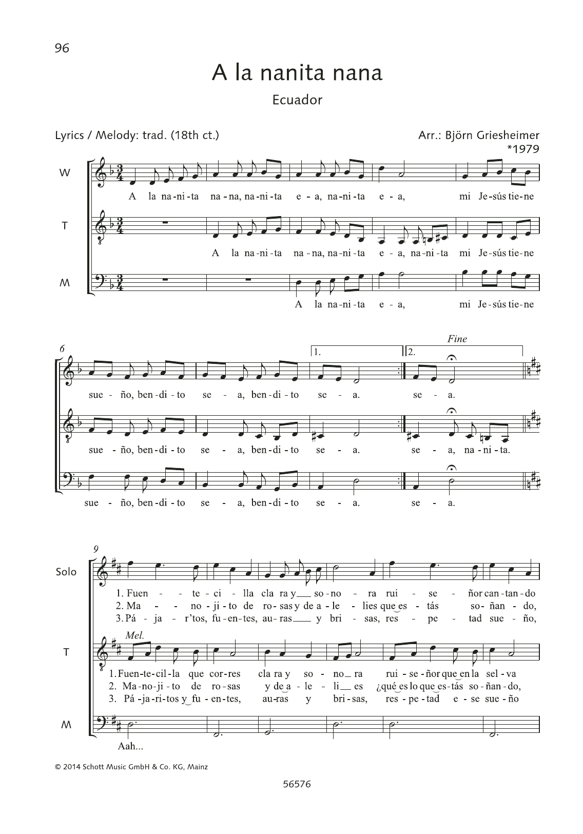 Björn Griesheimer A La Nanita Nana Sheet Music Notes & Chords for Choral - Download or Print PDF