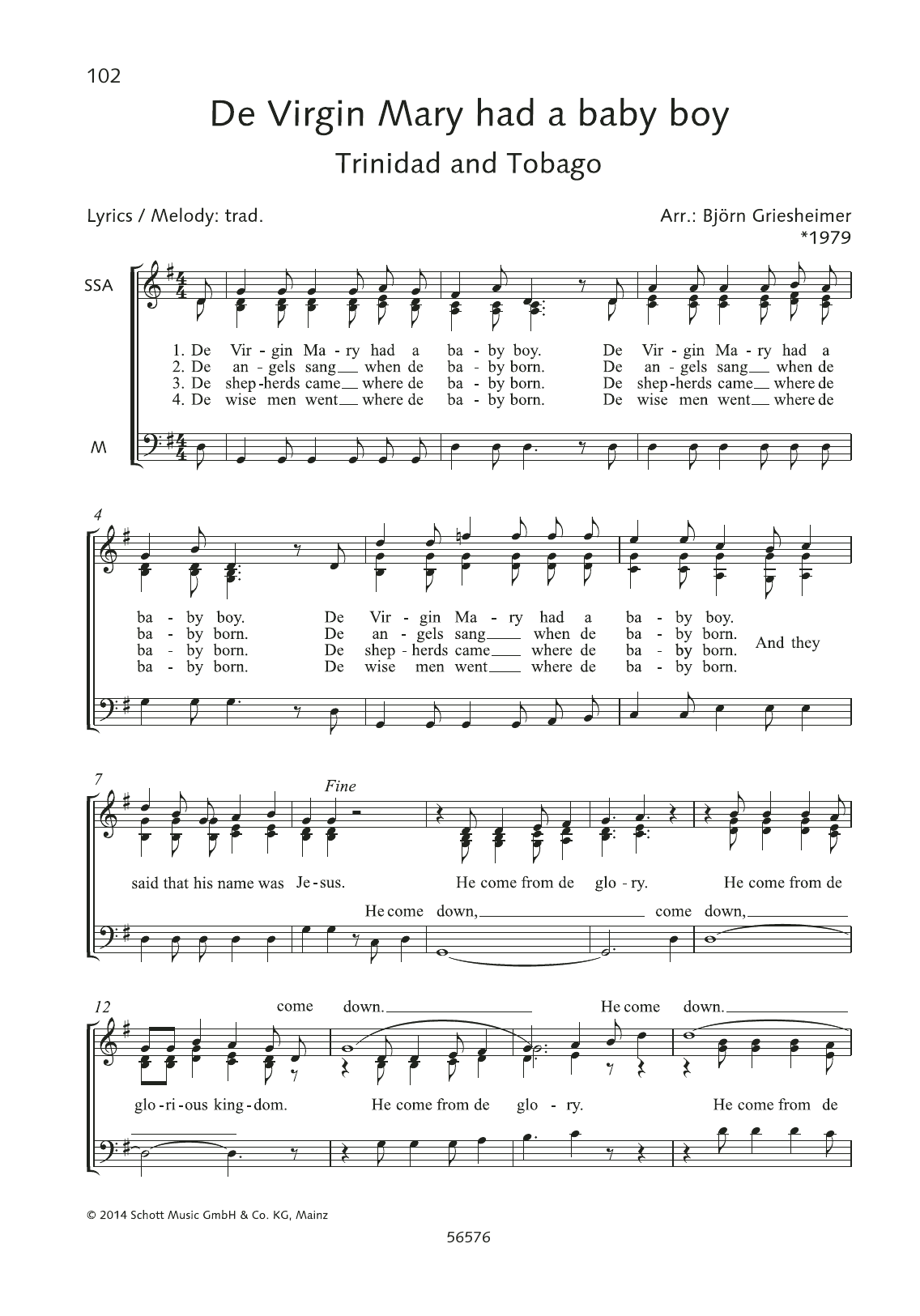 Bjorn Griesheimer De Virgin Mary had a baby boy Sheet Music Notes & Chords for Choral - Download or Print PDF