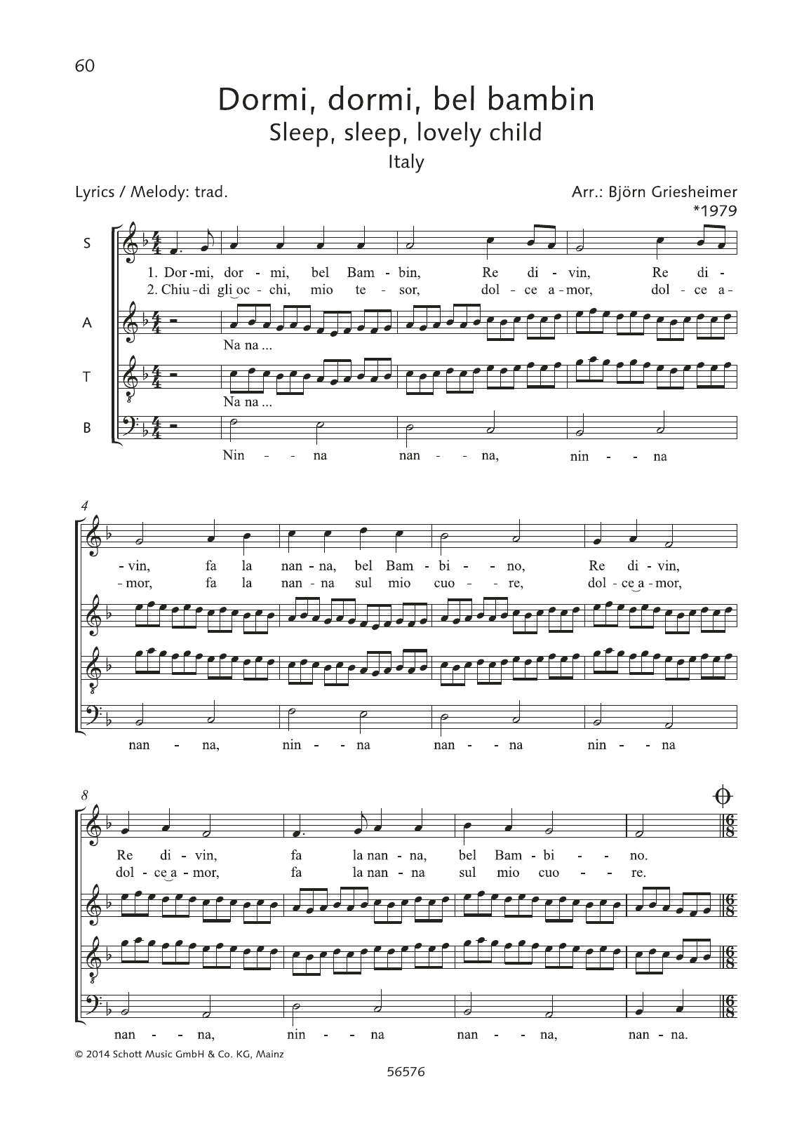 Björn Griesheimer Dormi, Dormi, Bel Bambin Sheet Music Notes & Chords for Choral - Download or Print PDF
