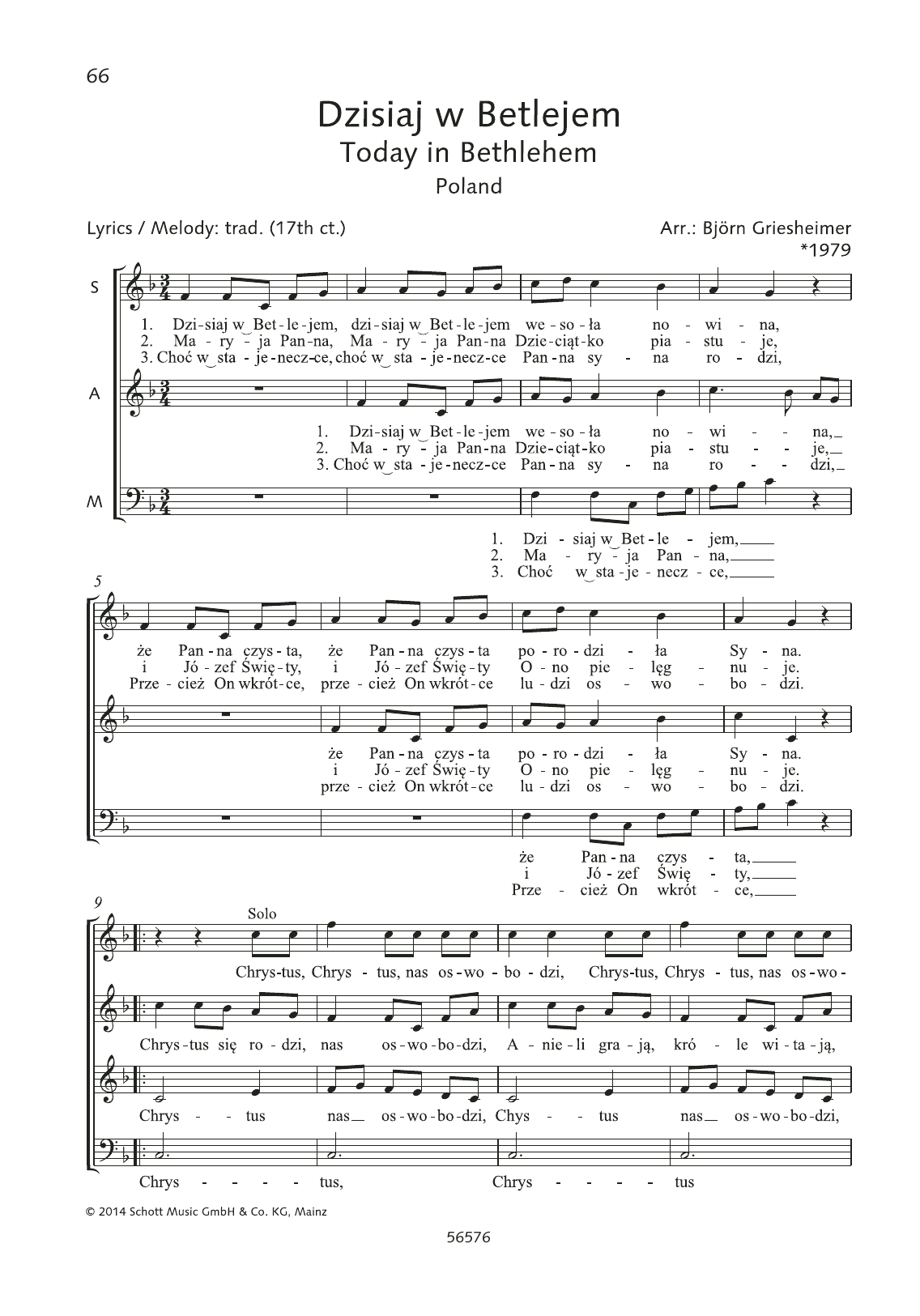 Björn Griesheimer Dzisiaj w Betlejem Sheet Music Notes & Chords for Choral - Download or Print PDF