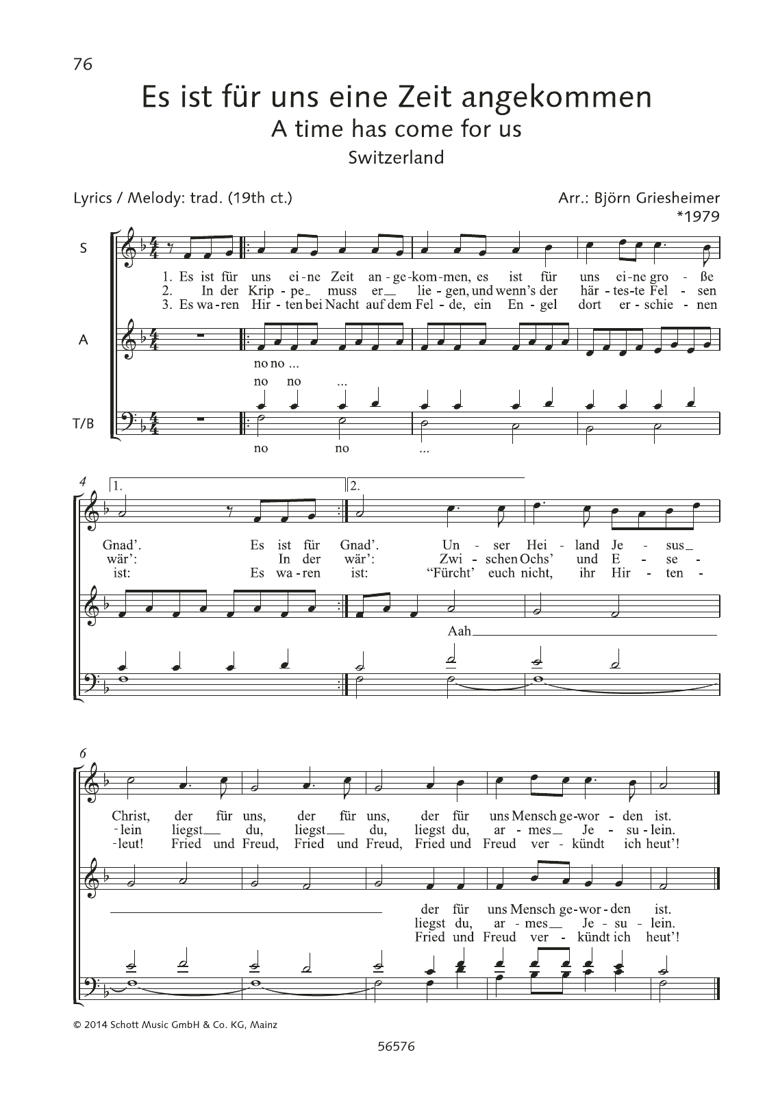 Björn Griesheimer Es ist fur uns eine Zeit angekommen Sheet Music Notes & Chords for Choral - Download or Print PDF