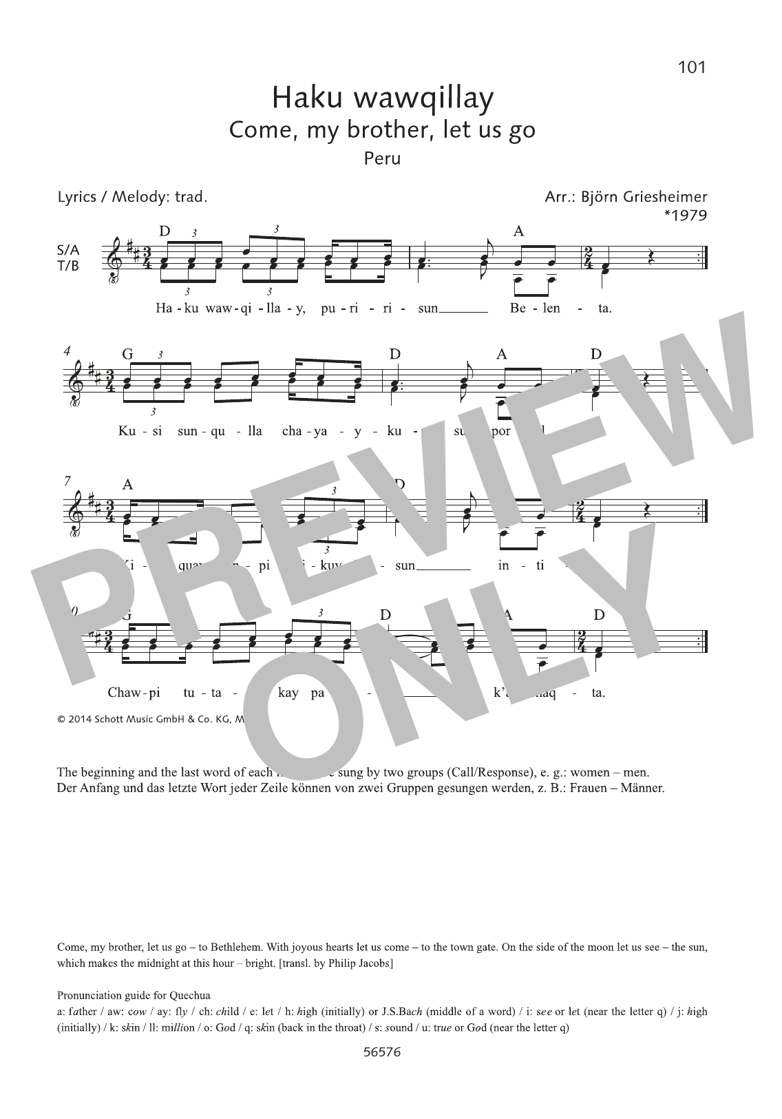 Björn Griesheimer Haku wawqillay Sheet Music Notes & Chords for Choral - Download or Print PDF