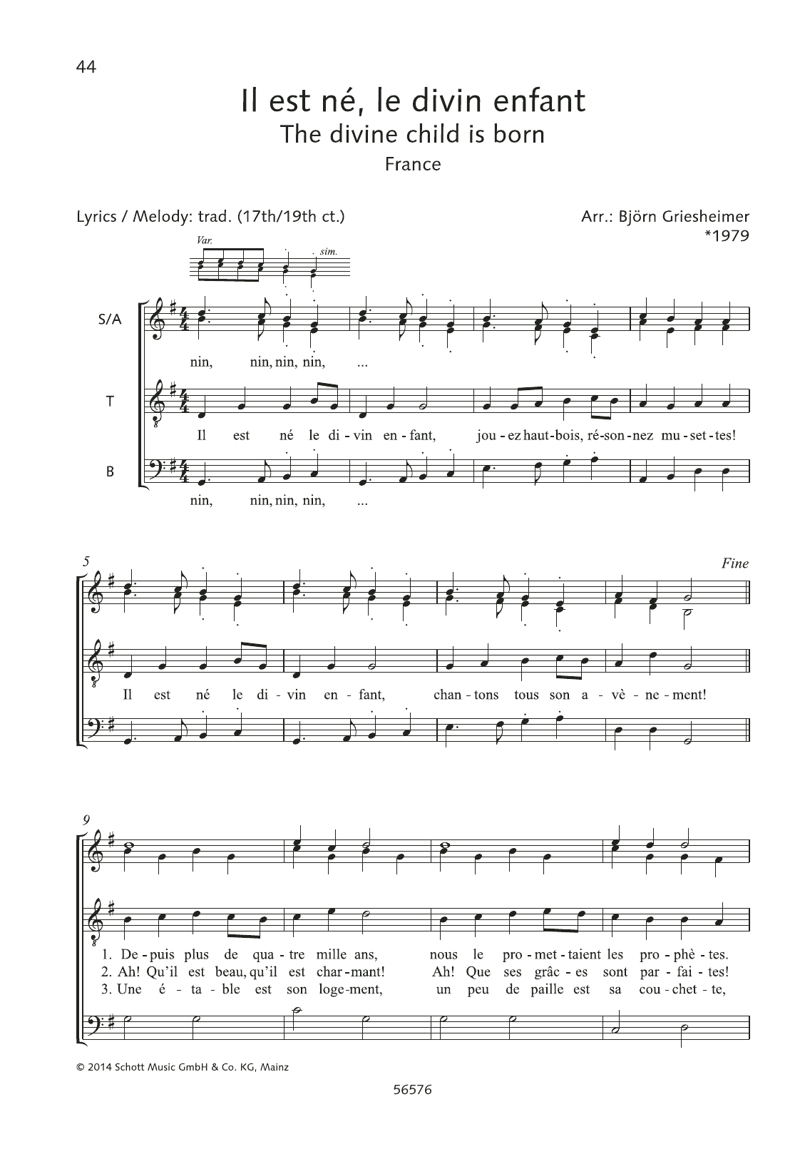Björn Griesheimer Il Est Ne, Le Divin Enfant Sheet Music Notes & Chords for Choral - Download or Print PDF