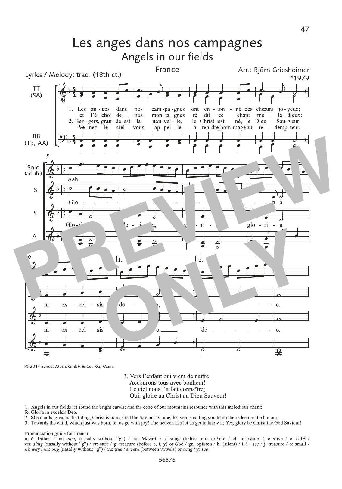 Björn Griesheimer Les Anges Dans Nos Campagnes Sheet Music Notes & Chords for Choral - Download or Print PDF