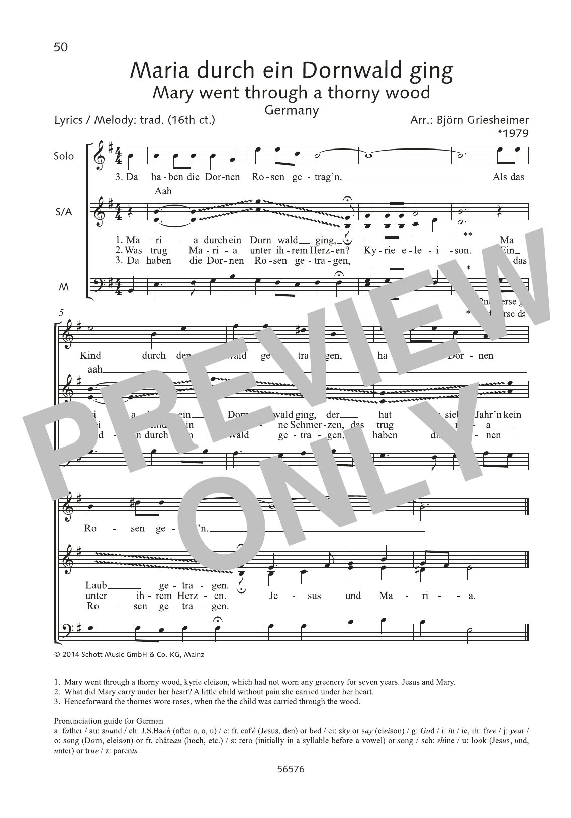 Björn Griesheimer Maria durch ein Dornwald ging Sheet Music Notes & Chords for Choral - Download or Print PDF