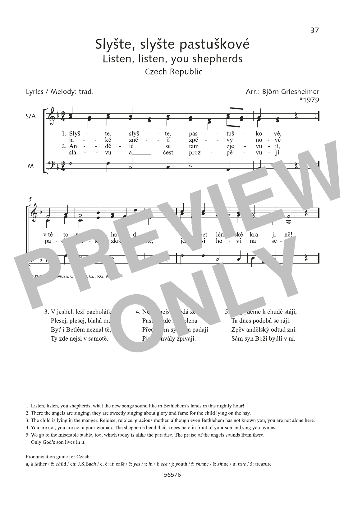 Björn Griesheimer Slyste, slyste pastuskove Sheet Music Notes & Chords for Choral - Download or Print PDF