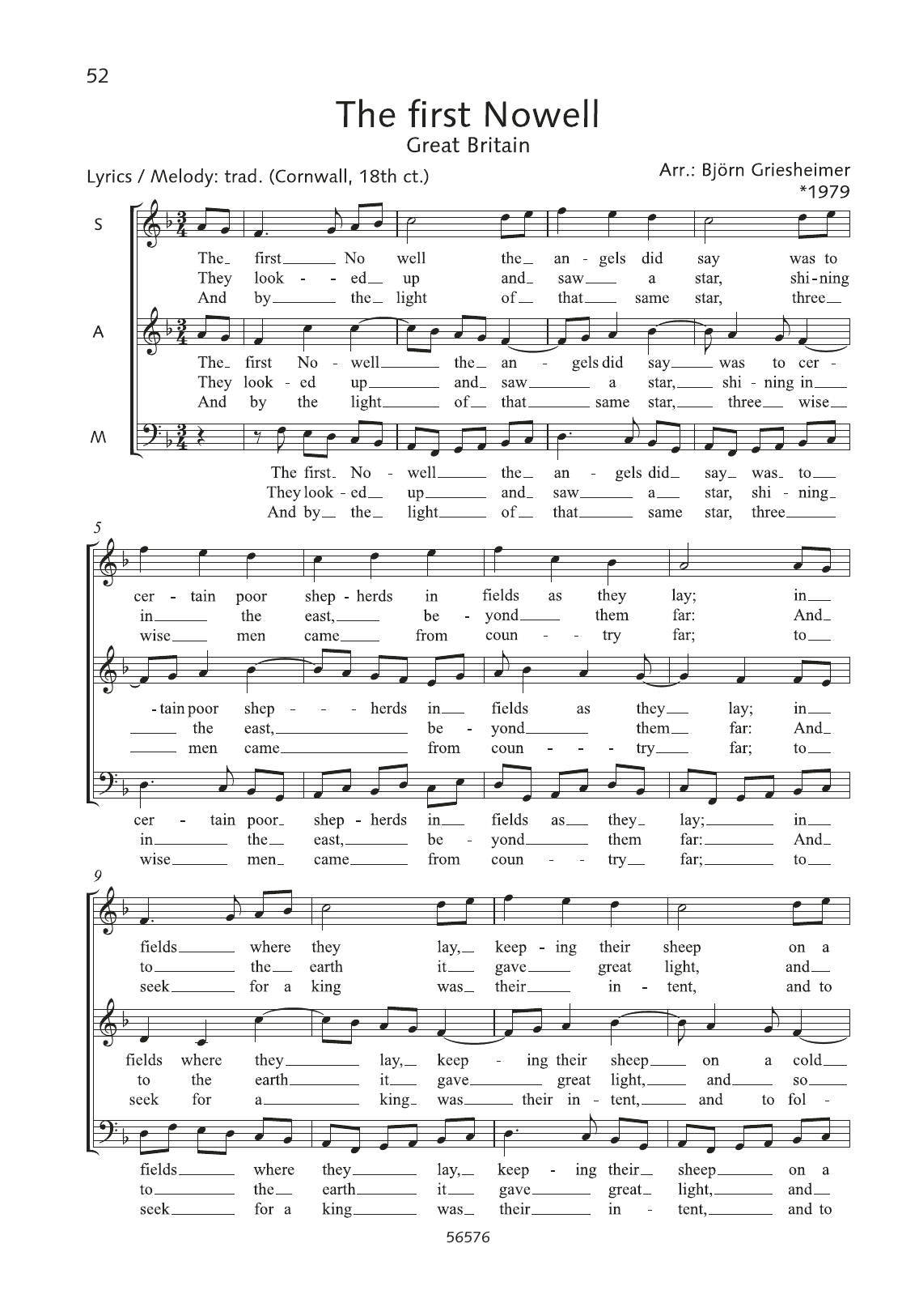 Björn Griesheimer The First Nowell Sheet Music Notes & Chords for Choral - Download or Print PDF