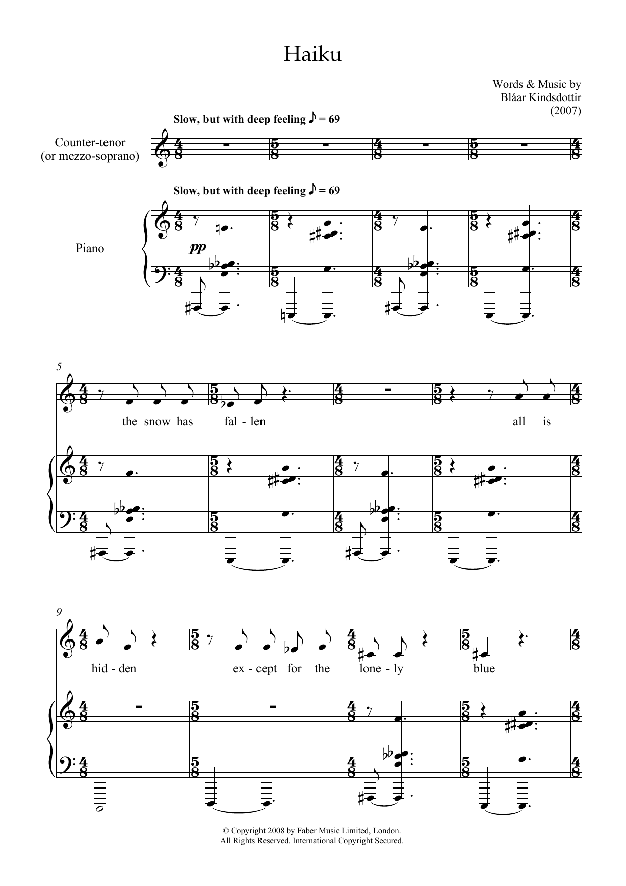 Blaar Kindsdottir Haiku (counter-tenor and piano) Sheet Music Notes & Chords for Piano & Vocal - Download or Print PDF